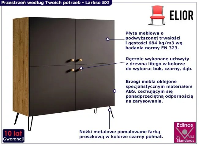 Komoda w stylu loft z półkami dąb craft + czarny Kenya 11X