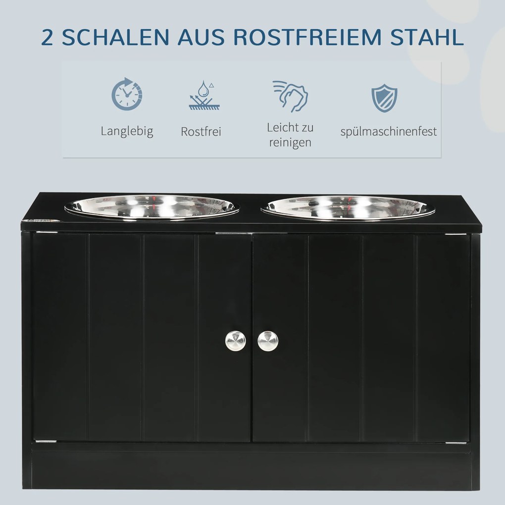 PawHut Podniesiona stacja żywieniowa z 2 miskami ze stali nierdzewnej i 44 L przestrzenią do przechowywania, Drzwi magnetyczne, Dla dużych psów, Czarny