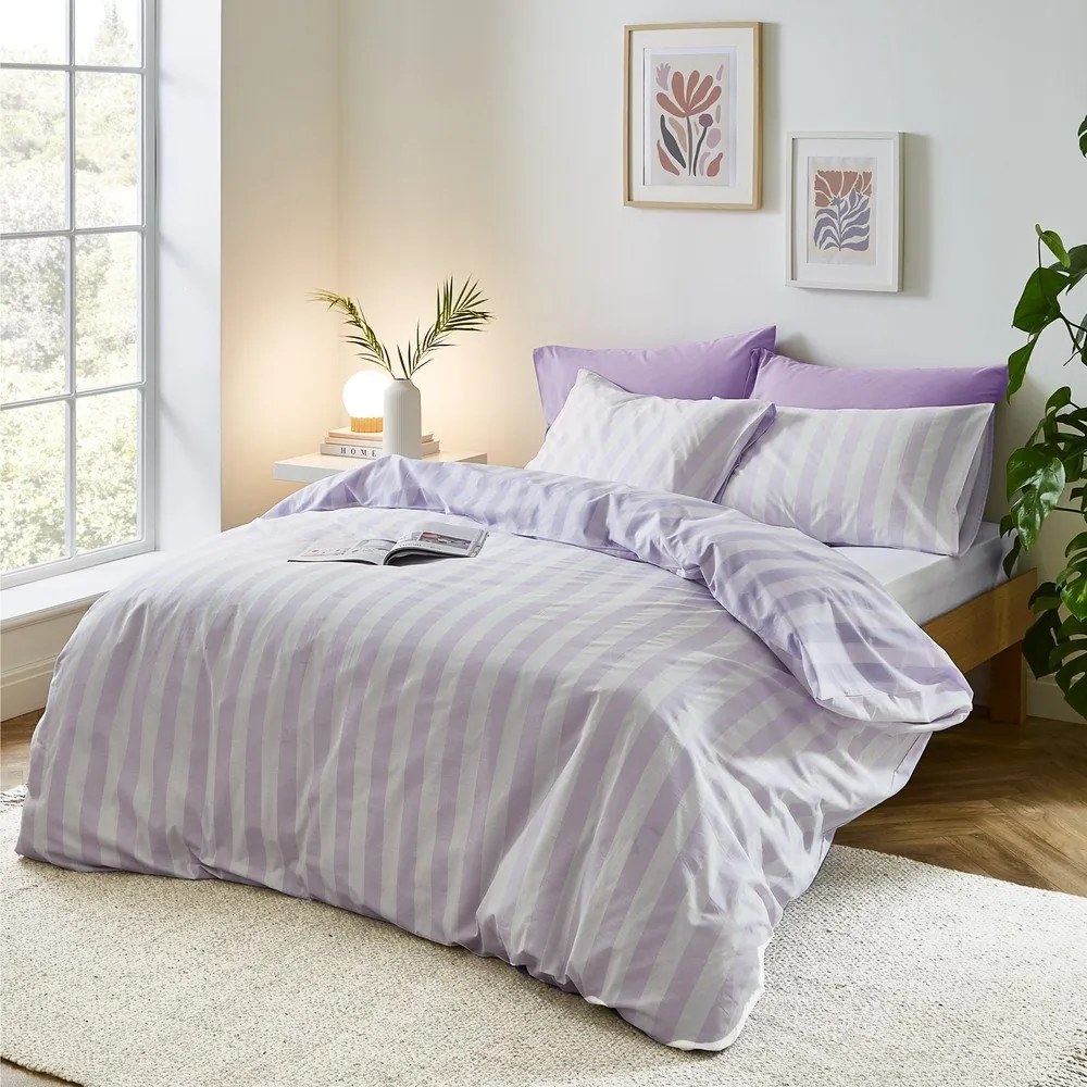 Biało-lawendowa pościel dwuosobowa 230x220 cm Stripe Tease – Sassy B