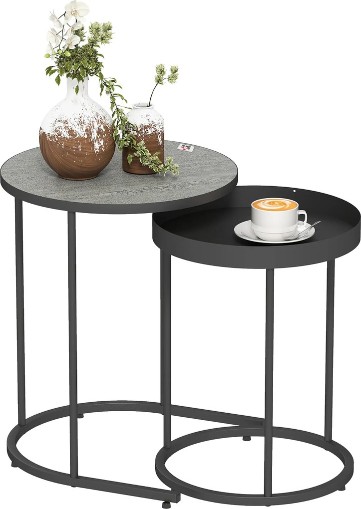 HOMCOM Zestaw 2 stolików do salonu, wsuwane, design tacki, metal, szary