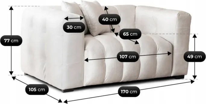 Sofa MODERNO 2S Dwuosobowa Kremowa Welurowa Glamour
