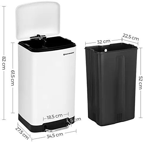 SongmicsHome Kosz na śmieci z wolnym zamykaniem SLOW, 30l, biała