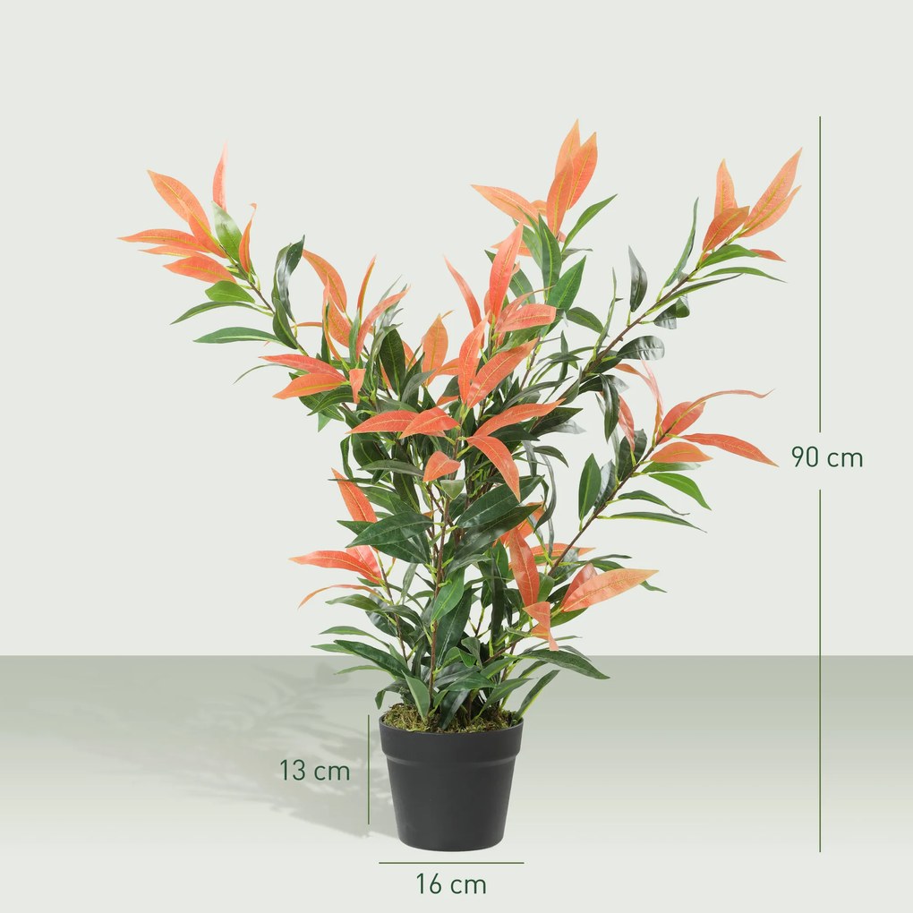 HOMCOM Sztuczna Photinia 90 cm roślina sztuczna z 300 liśćmi, z regulowanymi gałęziami, 45 x 45 x 90 cm, Czerwony+Zielony | Aosom PL