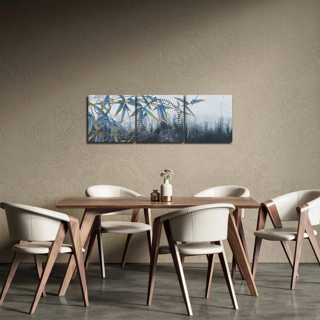 Obraz - Bambus na ścianie (z zegarem) (90x30 cm)