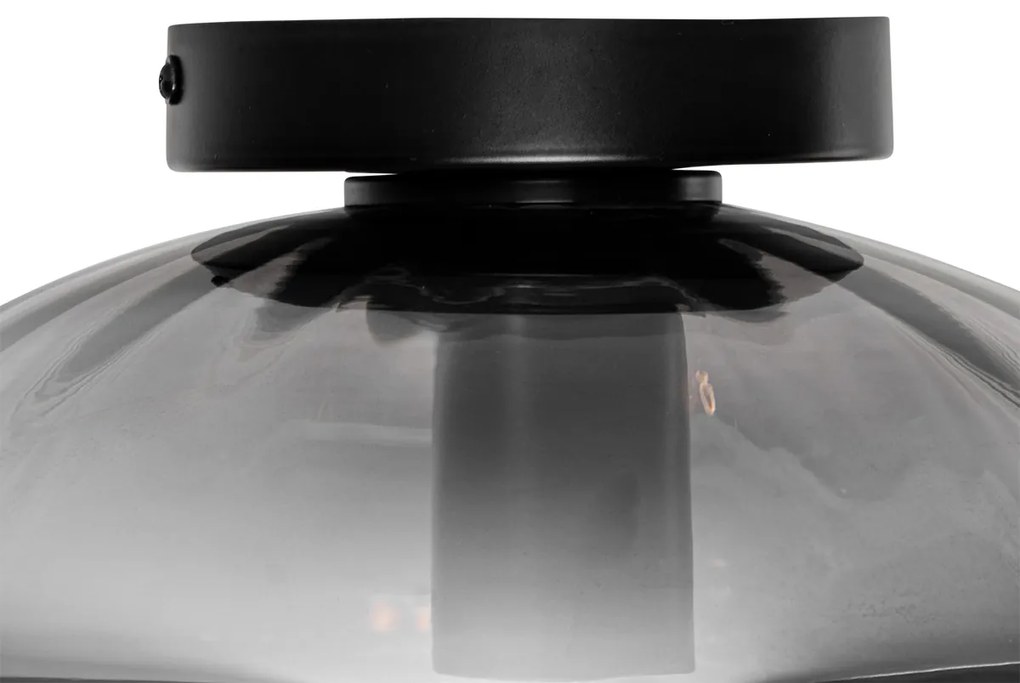 Lampa sufitowa art deco czarna z przydymionym szkłem - Ayesha