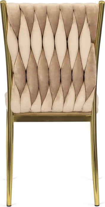 Krzesło Tapicerowane Plecione do Salonu DAN Beżowe Welurowe Nowoczesne Glamour