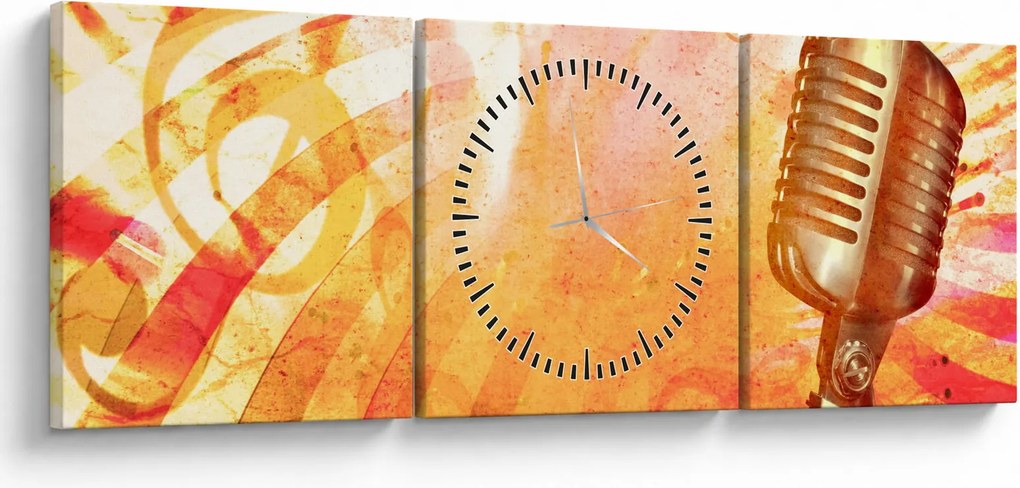 Obraz - Mikrofon retro (z zegarem) (90x30 cm)