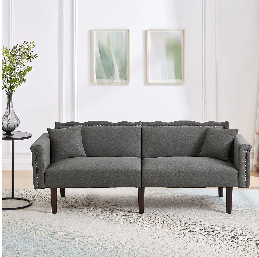 Sofa 2-osobowa z regulowanymi oparciami - 176 x 72 x 72 cm - Tkanina bawełniano-lniana i metalowe nogi - Szara