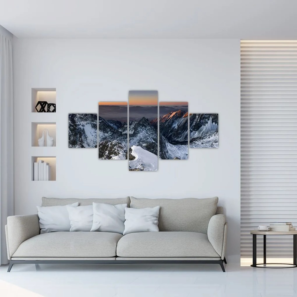 Obraz - Wschód słońca w górach (125x70 cm)