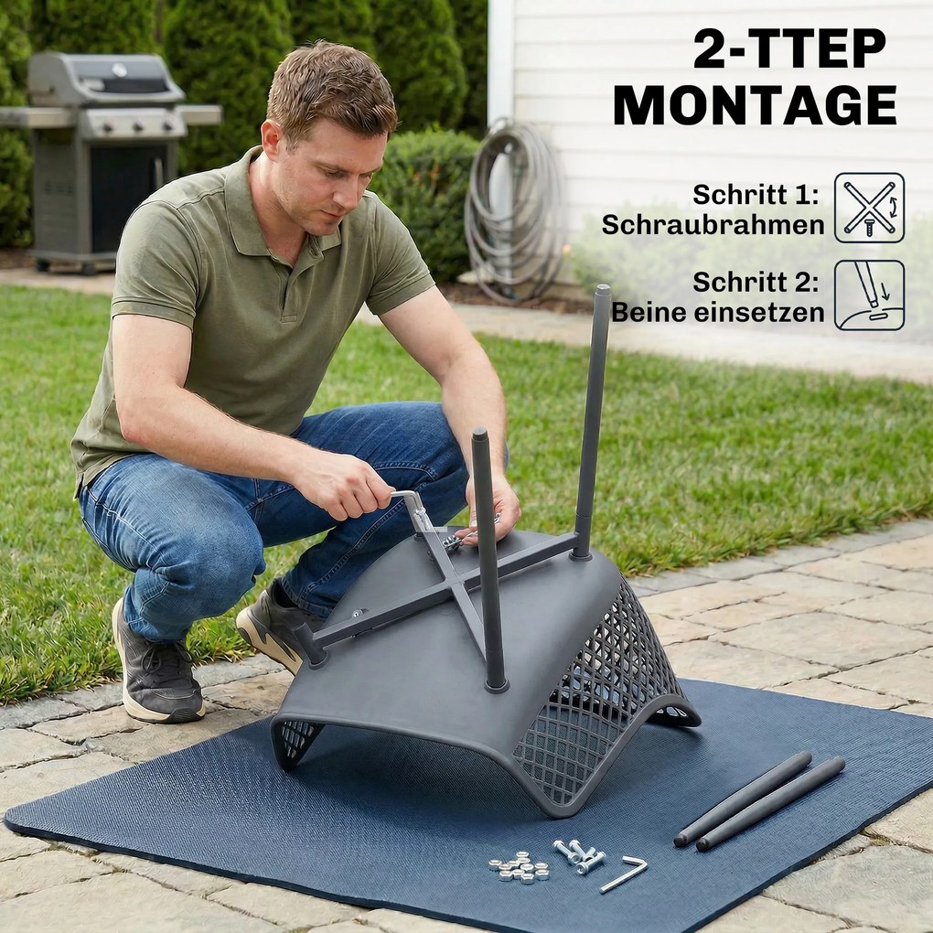 Outsunny Zestaw 4 krzeseł ogrodowych odporne na UV z tworzywa, z podłokietnikami i oparciami, 56 x 51 x 84 cm, ciemnoszare | Aosom PL