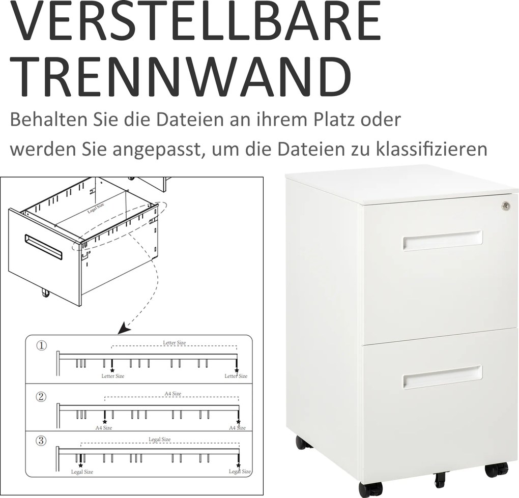 Vinsetto Rollcontainer Biurowy z Uniwersalnymi Kółkami Biały 39x48x67cm Przechowywanie Dokumentów | Aosom PL
