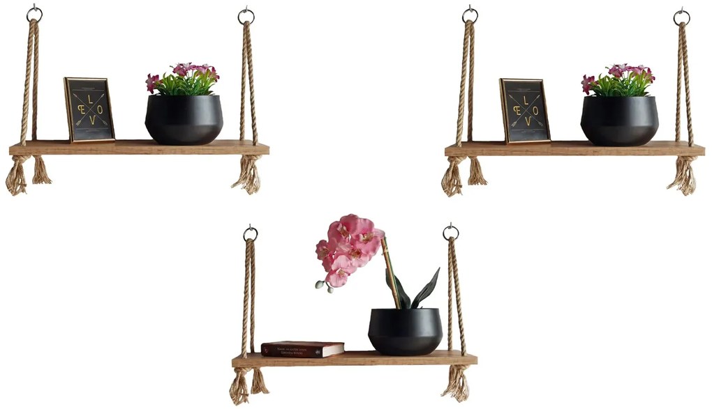 Komplet trzech półek wiszących dąb craft złoty R8-N09