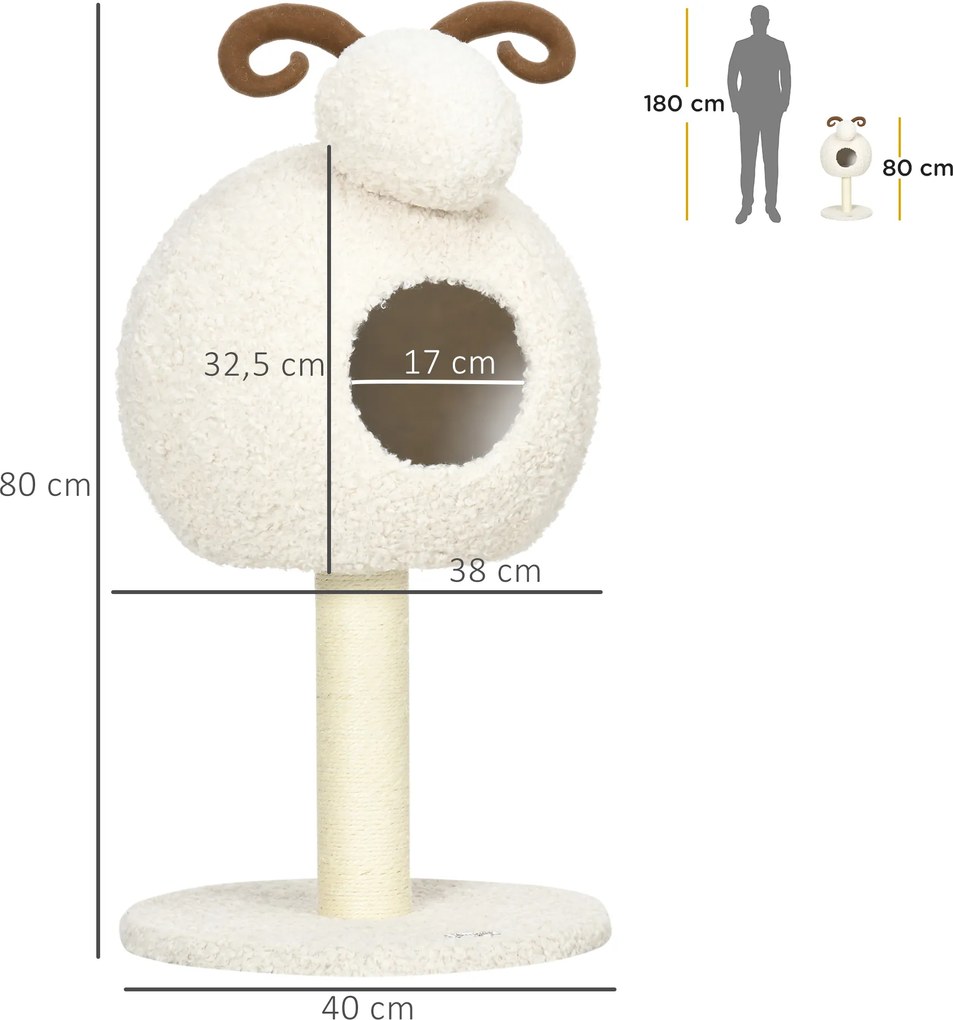 HOMCOM Drapak dla Kotów, w Designie Owcy, Jaskinia dla Kota i Słupek do Drapania, Poduszka nadająca się do prania, Kremowy + Brązowy