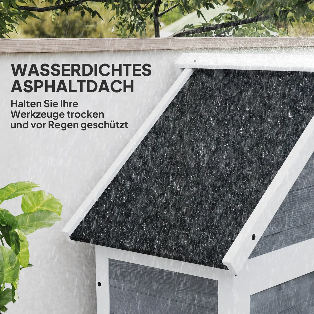 Outsunny Schowek ogrodowy z dodatkową szafką, regulowane półki, zamknięte na klucz drzwi, wodoodporny, z drewna sosnowego, Jasnoszary