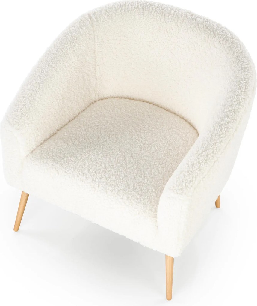 Fotel Grifon 2 tapicerowany tkaniną typu baranek na drewnianych nóżkach