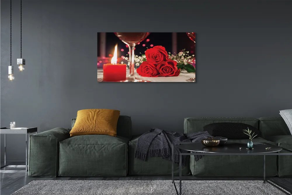 Zdjęcie na płótnie Róża, Świeca i Wino