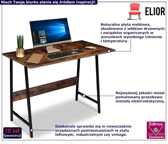 Biurko z metalowym stelażem postarzany dąb R9-G48
