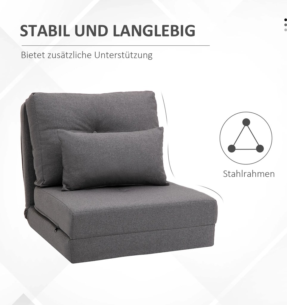 HOMCOM Materac składany 2 w 1 z poduszką wielofunkcyjny do spania ciemnoszary 60x80x56 cm | Aosom PL