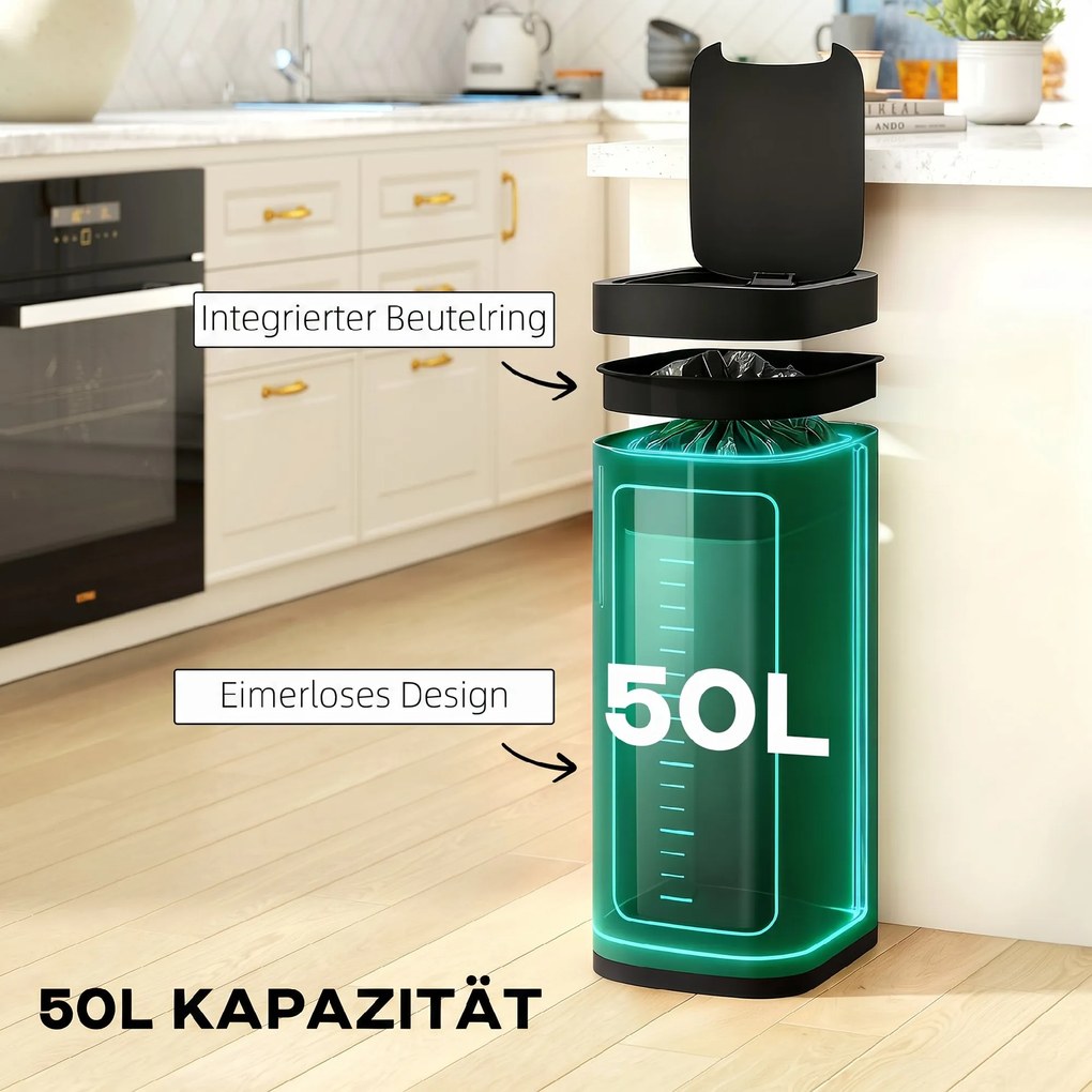 HOMCOM 50L kosz z sensorem, bezdotykowy kosz kuchenny z czujnikiem ruchu, odporny na odciski palców | Aosom PL