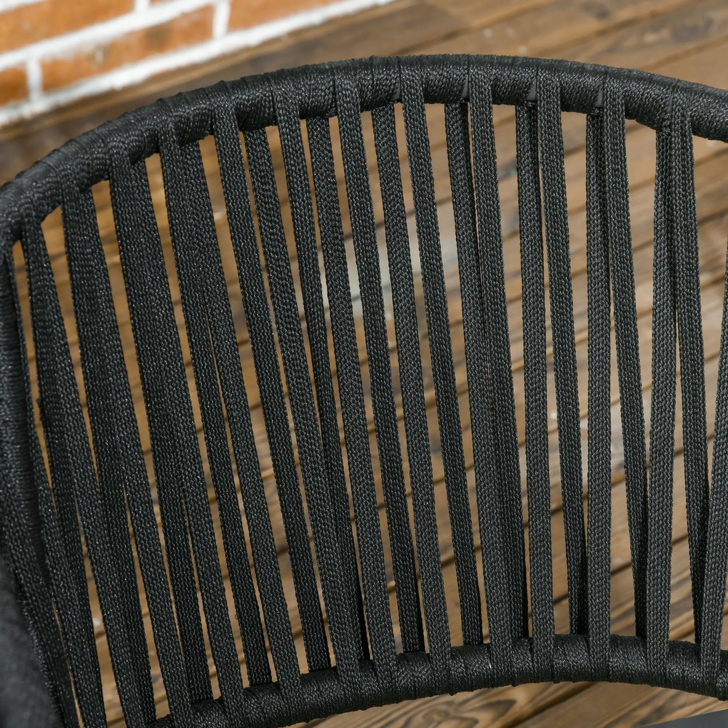 Outsunny Krzesła Ogrodowe, 2 szt., Design Boho, Poduszki na Siedzisko i Oparcie, Wygodna Powierzchnia Siedziska, Rama Metalowa, Czarny