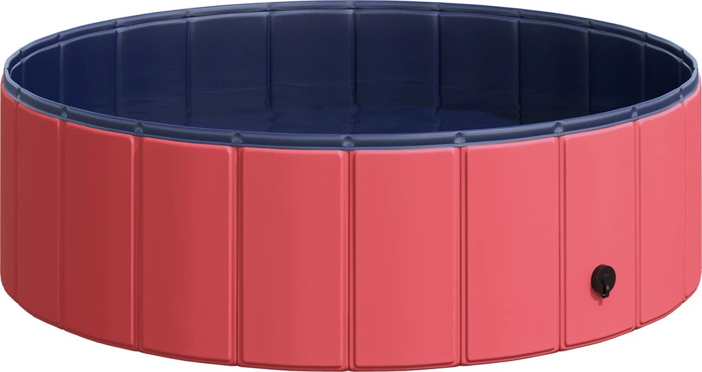 PawHut Basen dla psów brodzik do pływania kąpielowy czerwony tworzywo i drewno Ø100x30cm | Aosom PL