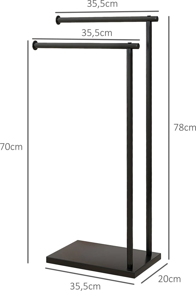 HOMCOM Wolnostojący wieszak na ręczniki z 2 drążkami, czarny, 35,5x20x78 cm | Aosom PL