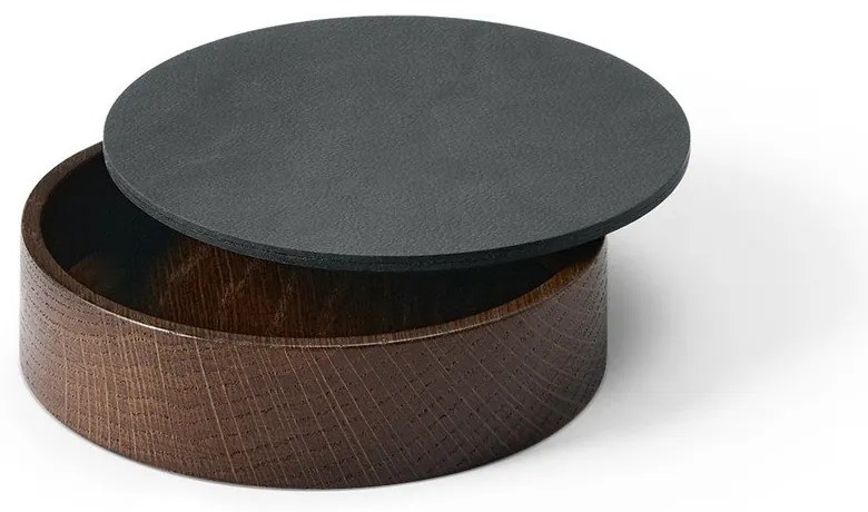 Antracytowo-brązowy drewniany/ze skóry ekologicznej pojemnik z pokrywką/dekoracyjny ø 11x3,5 cm Circle Nupo – LIND DNA