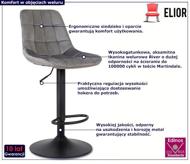 Szary tapicerowany hoker z oparciem - Sarisa