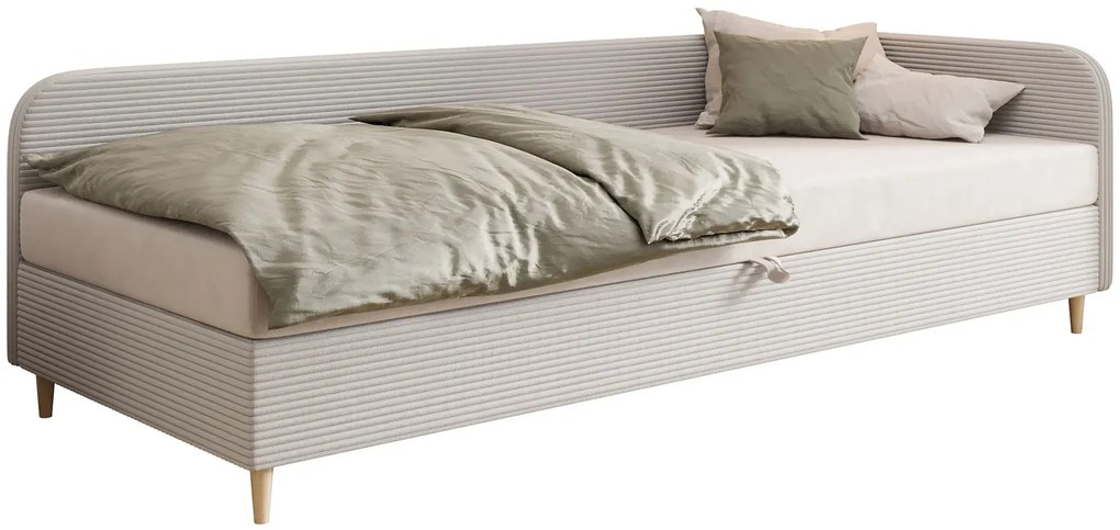 Sztruksowe jasnoszare łóżko prawostronne z materacem 100x200 S9-F83