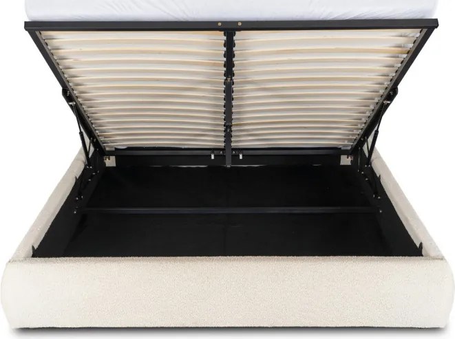 Łóżko Tapicerowane 160x200 cm BRISTOL ze Stelażem i Pojemnikiem Dwuosobowe Boucle Kremowe