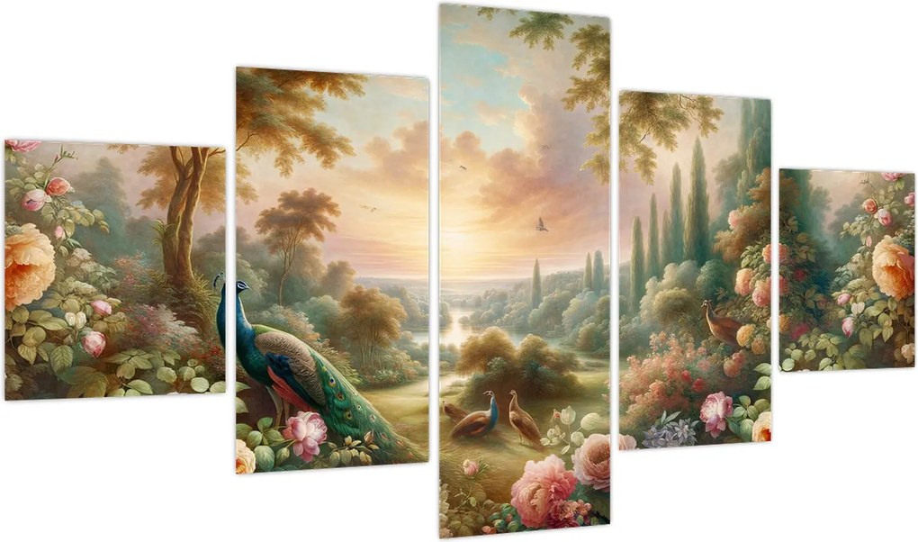 Obraz - Pawie w ogrodzie (125x70 cm)