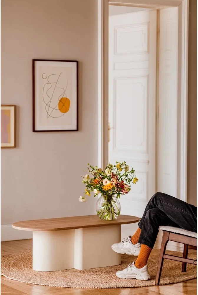 Beżowy stolik z blatem w dekorze dębu 50x115 cm Looi – noo.ma