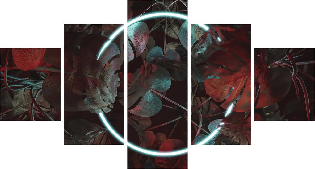 Obraz - Neonowe koło między palmami (125x70 cm)