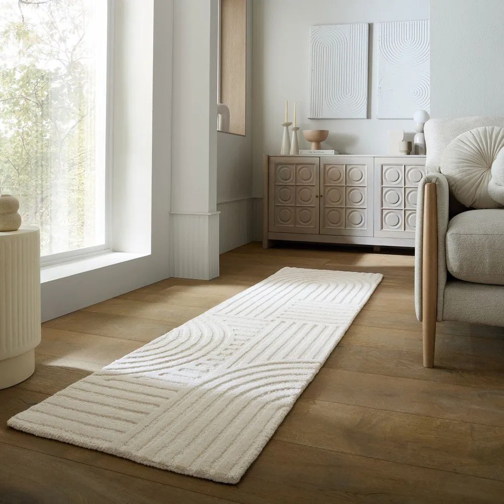 Wełniany chodnik tkany ręcznie w kolorze kości słoniowej 60x230 cm Zen Garden – Flair Rugs