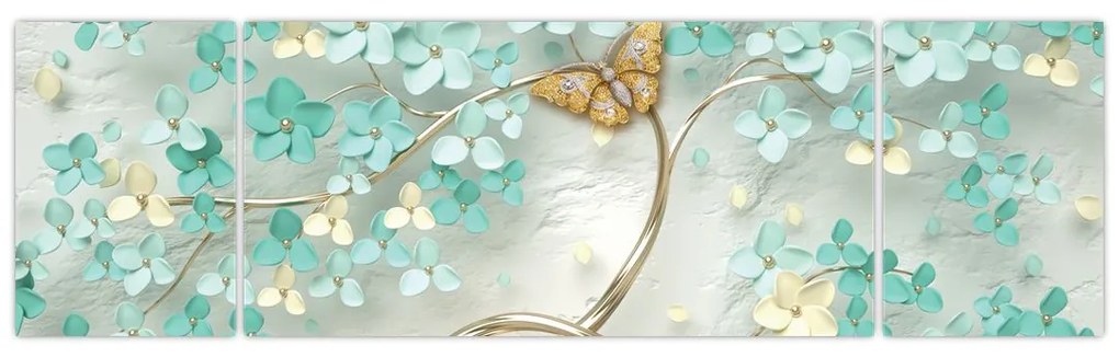Obraz kwiata z motylami (170x50 cm)
