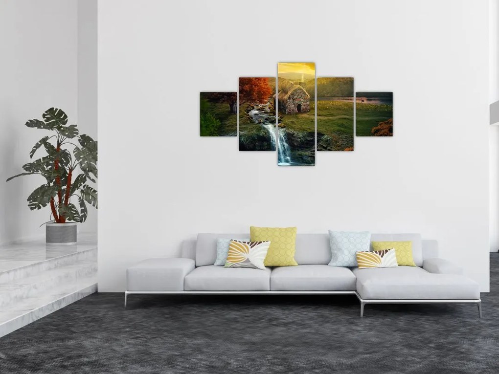 Obraz domku w bajkowym krajobrazie (125x70 cm)