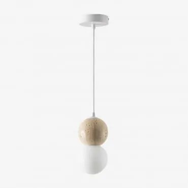 Lampa Sufitowa Ø10 Cm Z Trawertynu Z Kulą Szklaną Davise Biała - Sklum