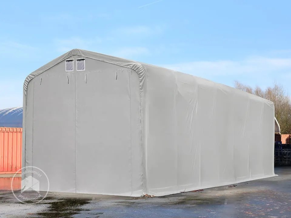 TOOLPORT 4x24m Hala namiotowa - 3,35 m wysokość ścian bocznych z 3,5x3,5m brama, PVC 850, szary, bez statyki - (49496)