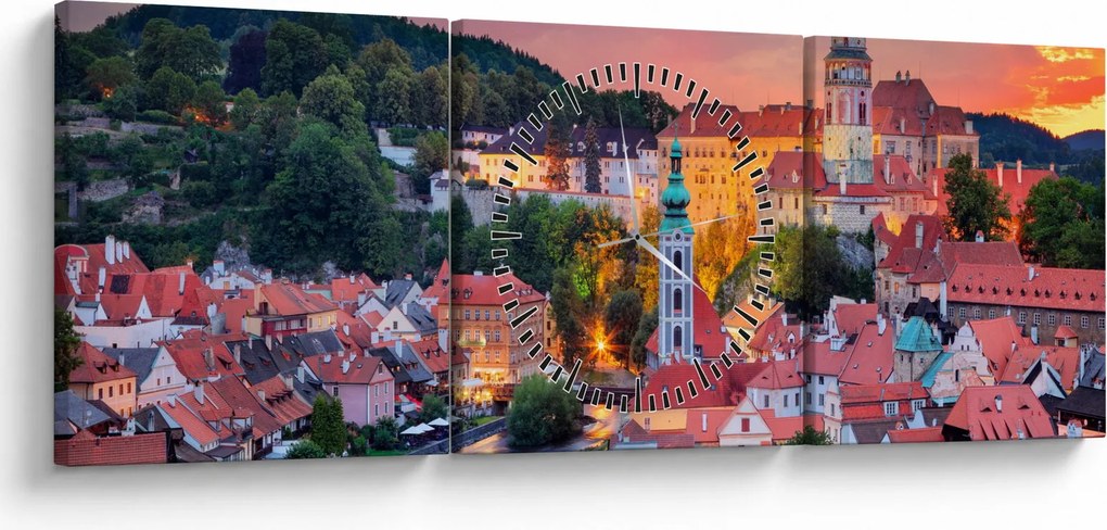 Obraz - Český Krumlov (z zegarem) (90x30 cm)