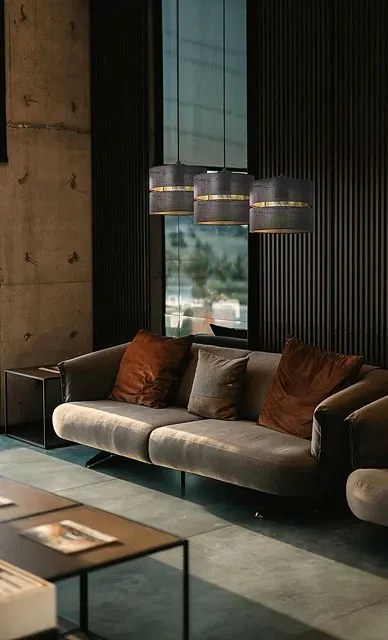 Czarna lampa wisząca z dwuczęściowym abażurem - A548 T6-G66