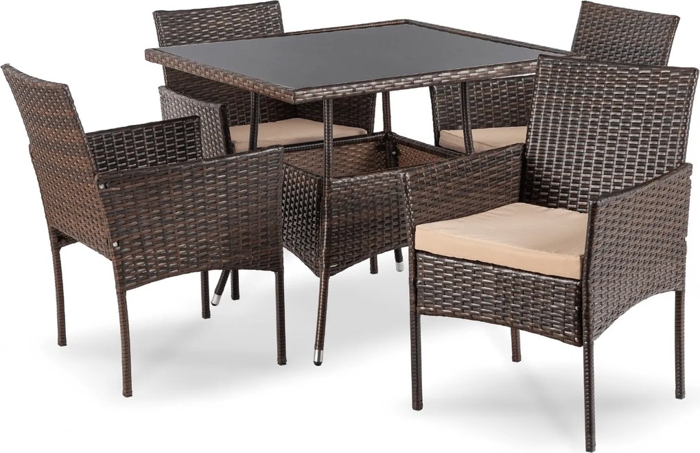 Zestaw mebli ogrodowych dla 4 osób Moreno - stół 90x90 i 4 krzesła, brązowy technorattan