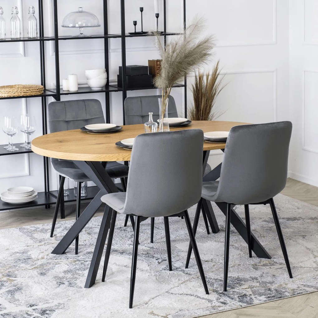 Stół Okrągły Rozkładany LUKAS 100-250 cm Dąb Złoty Nowoczesny Loft