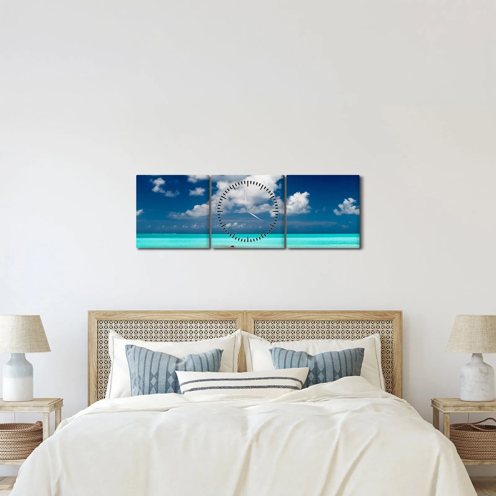 Obraz - Tropikalna plaża (z zegarem) (90x30 cm)