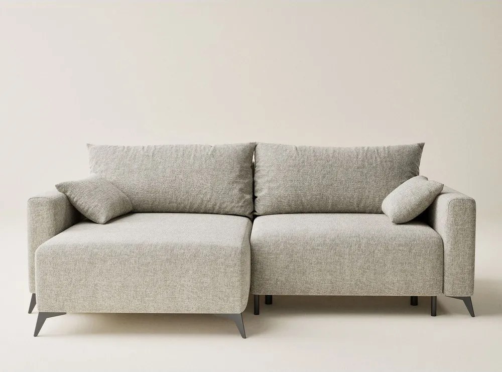 Beżowy rozkładany narożnik ze schowkiem z tkaniny szenilowej (lewostronny/z szezlongiem) Leon – Maison de Rêve