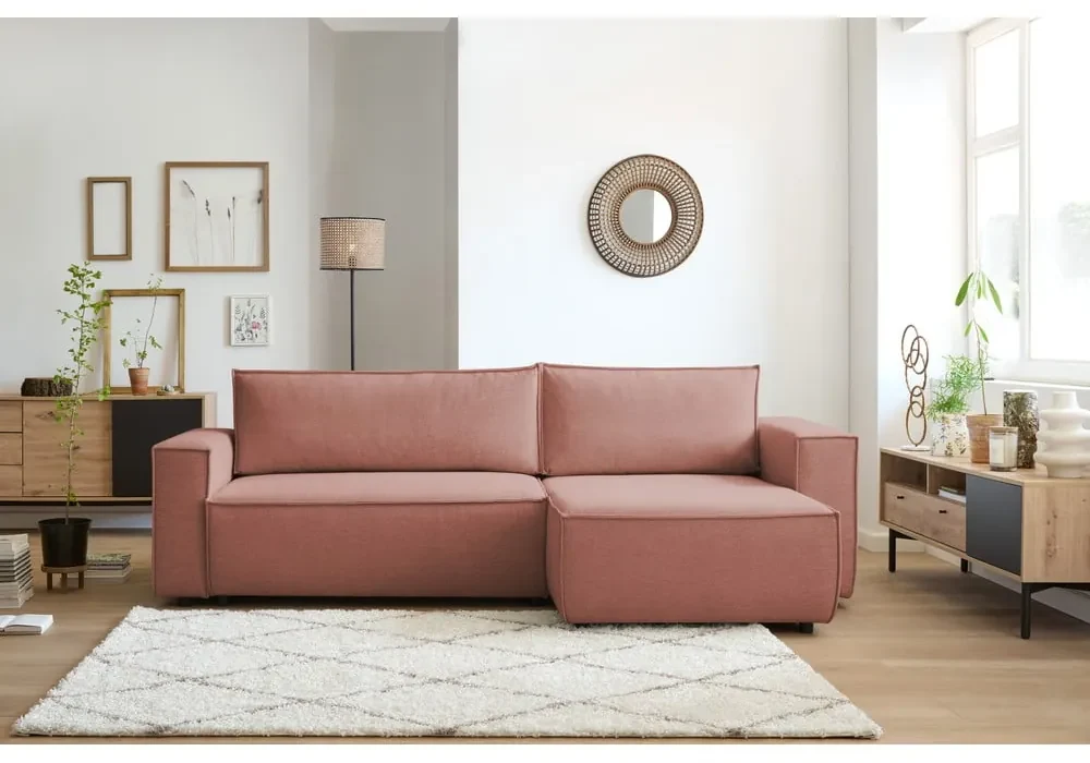 Różowy rozkładany narożnik (strona zmienna) Nihad – Bobochic Paris