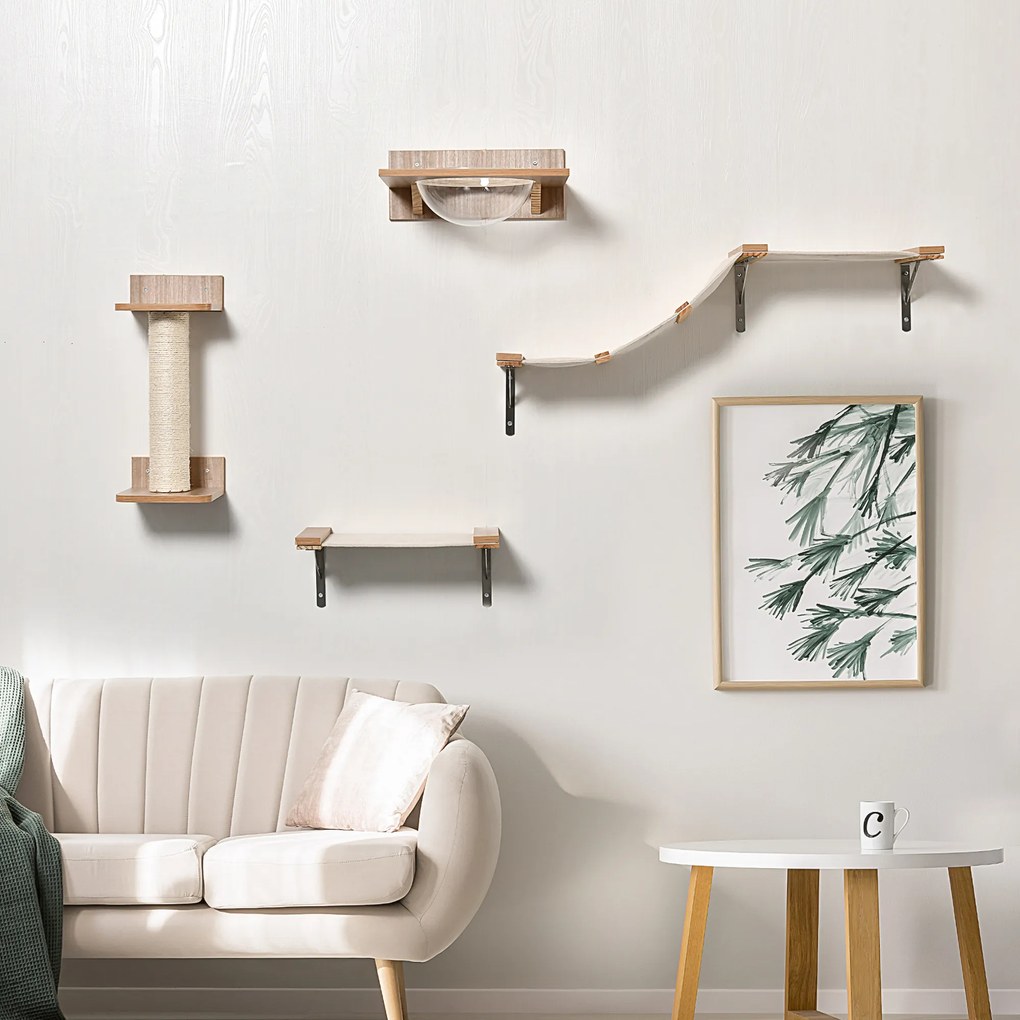 PawHut Ścianka Wspinaczkowa dla Kotów 4-częściowa Brązowa 100x25.5x17.5cm | Aosom PL