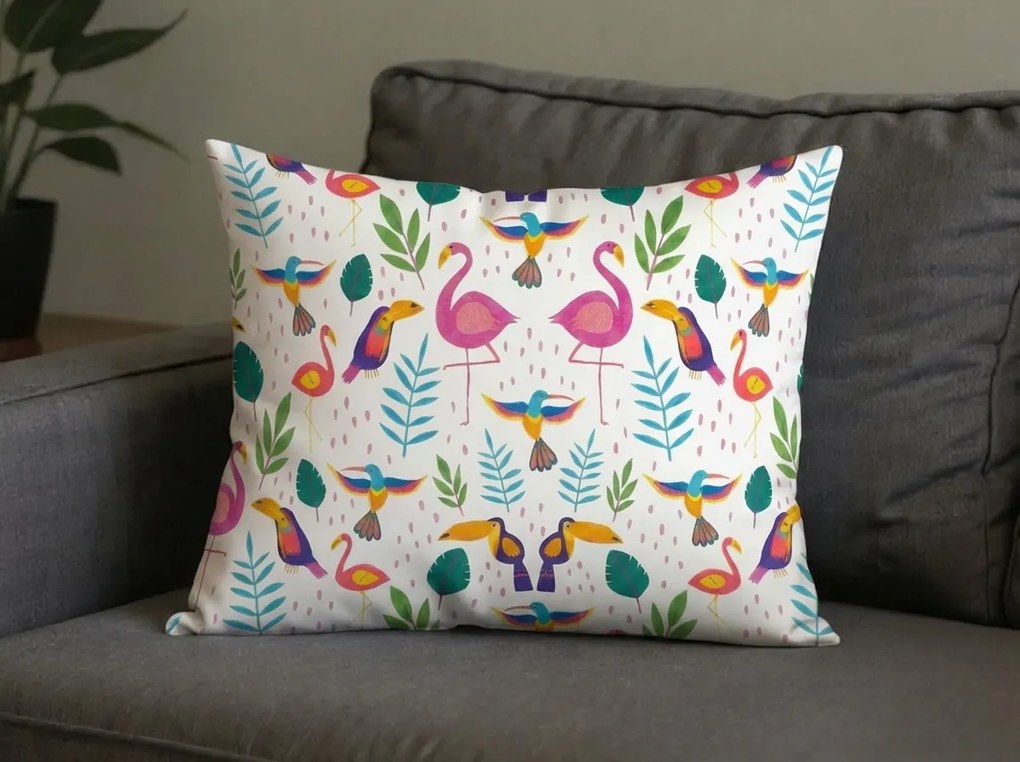 Zestaw 2 szt. dekoracyjnych poszewek na poduszkę TROPICAL FLAMINGO 40x60 cm, biały