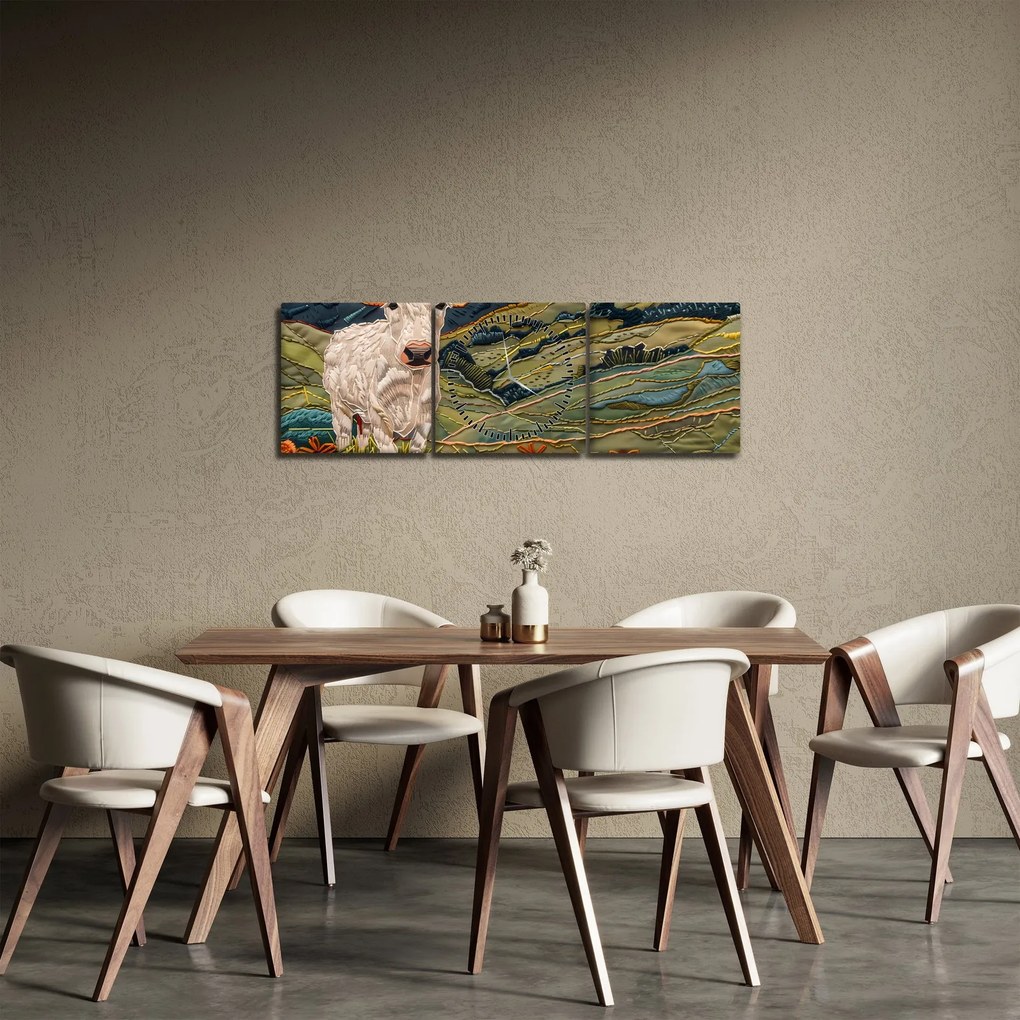 Obraz - Imitacja dzianego motywu (z zegarem) (90x30 cm)