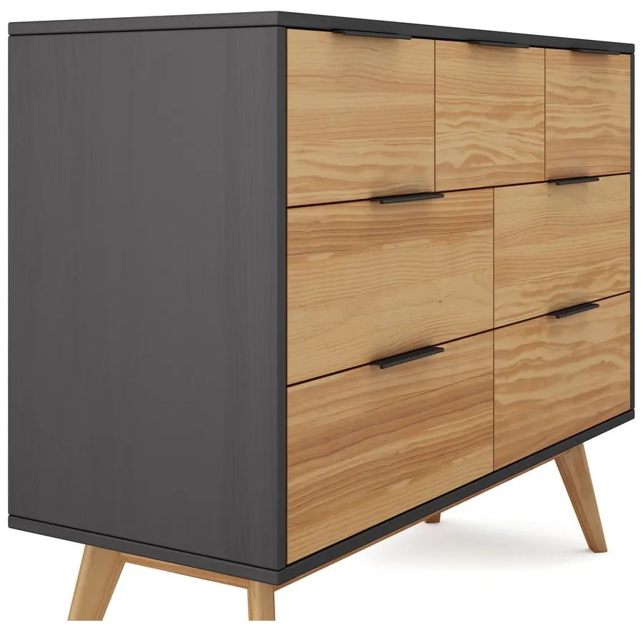 Czarno-naturalna niska komoda z drewna sosnowego 120x83 cm Lavis – Marckeric