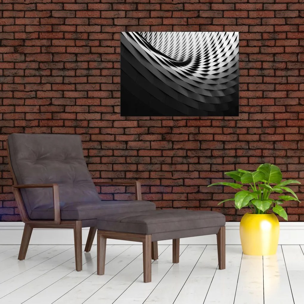 Abstrakcyjny obraz - czarno - biała spirala (70x50 cm)